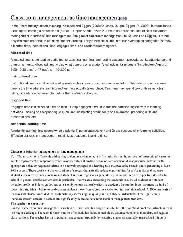 Classroom management as time management PDF