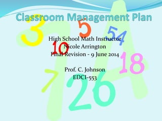 High School Math Instructor
Nicole Arrington
Final Revision - 9 June 2014
Prof. C. Johnson
EDCI-553
 