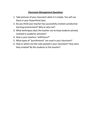 Classroom Management Questions <br />,[object Object]