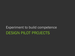 DESIGN PILOT PROJECTS
Experiment to build competence
 