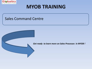 MYOB TRAINING

Sales Command Centre




              Get ready to learn more on Sales Processes in MYOB !
 