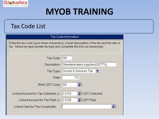 MYOB TRAINING
Tax Code List
 