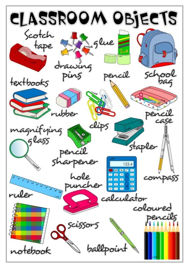 Classroom objects poster round table