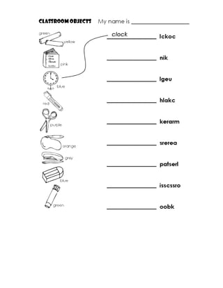 Classroom objects worksheets | DOC