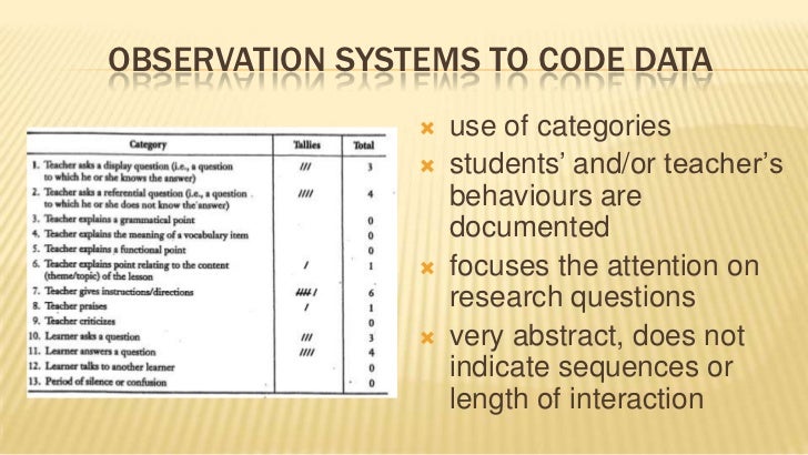 Classroom Observation Chart