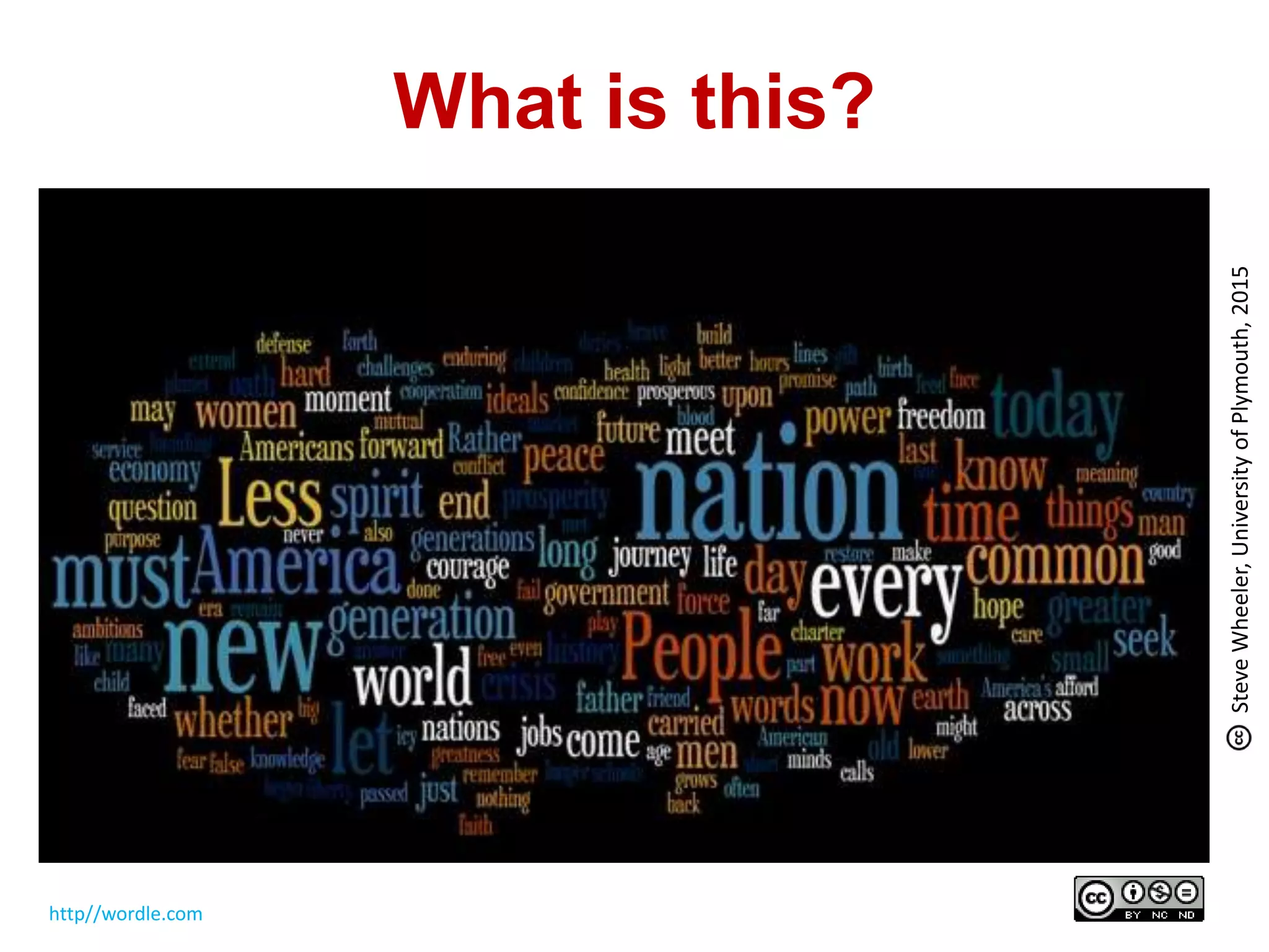 What is this?
http//wordle.com
SteveWheeler,UniversityofPlymouth,2015
 