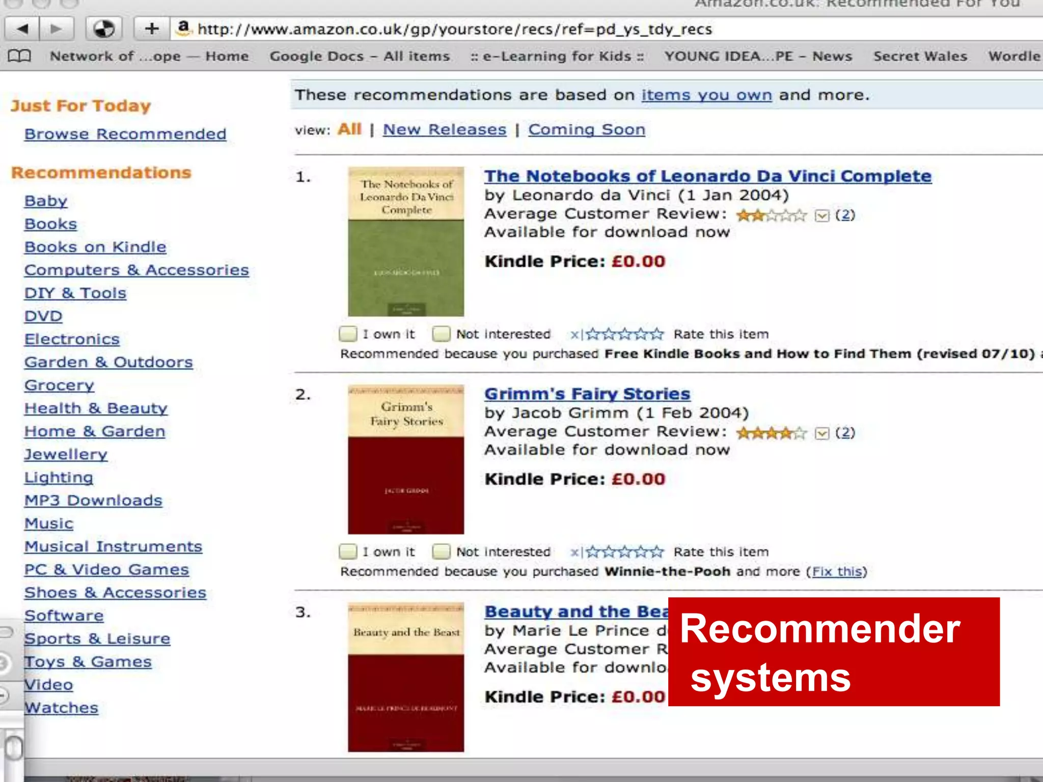 Intelligent
filtering
Recommender
systems
 