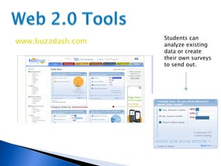 www.buzzdash.com Students can analyze existing data or create their own surveys to send out. 