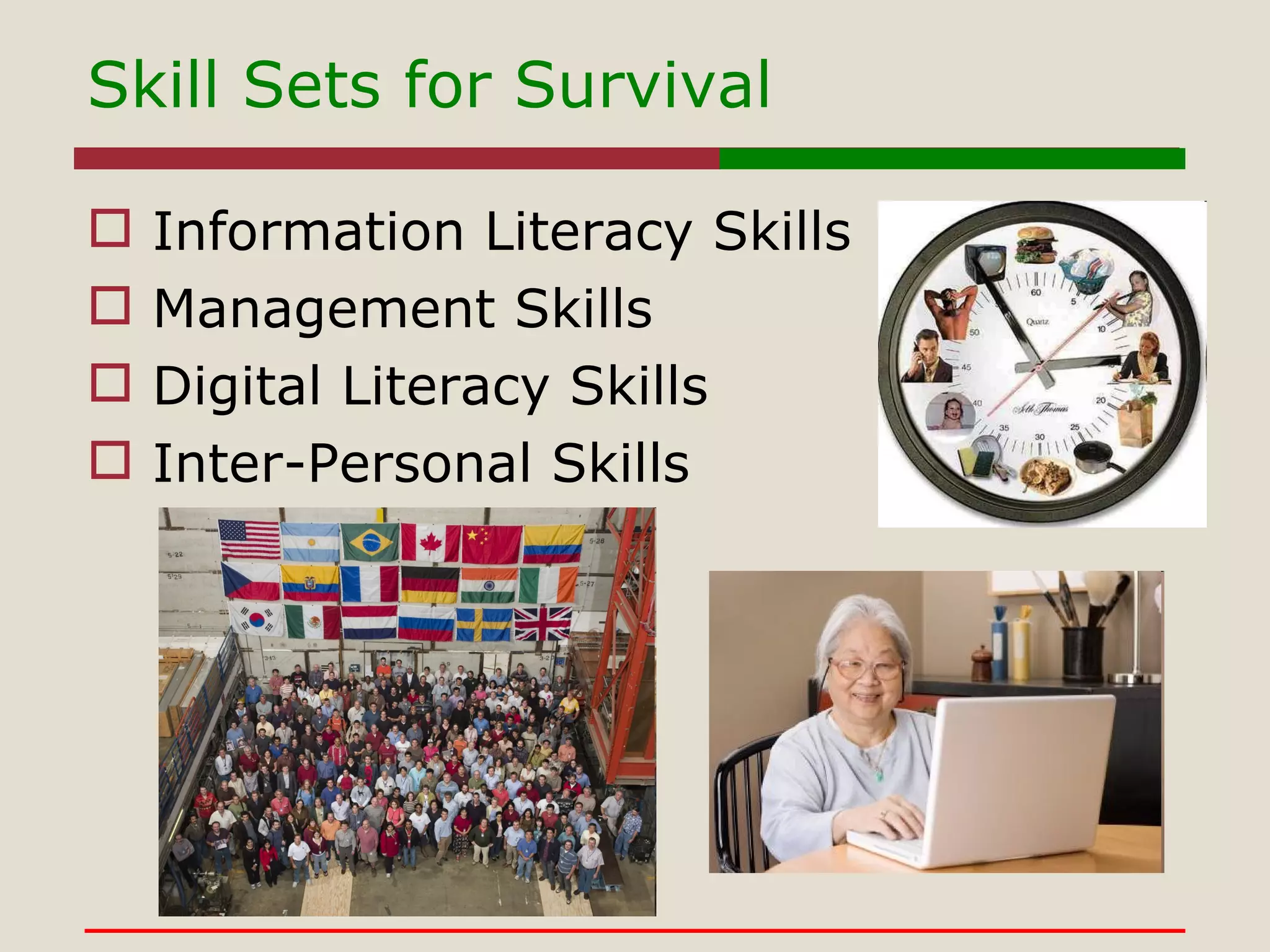 Skill Sets for Survival Information Literacy Skills Management Skills Digital Literacy Skills Inter-Personal Skills 