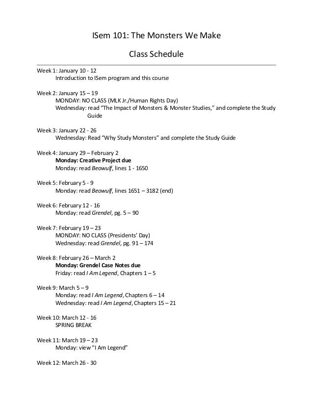 isem 101 class schedule make a class schedule