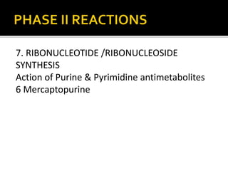 7. RIBONUCLEOTIDE /RIBONUCLEOSIDE
SYNTHESIS
Action of Purine & Pyrimidine antimetabolites
6 Mercaptopurine
 