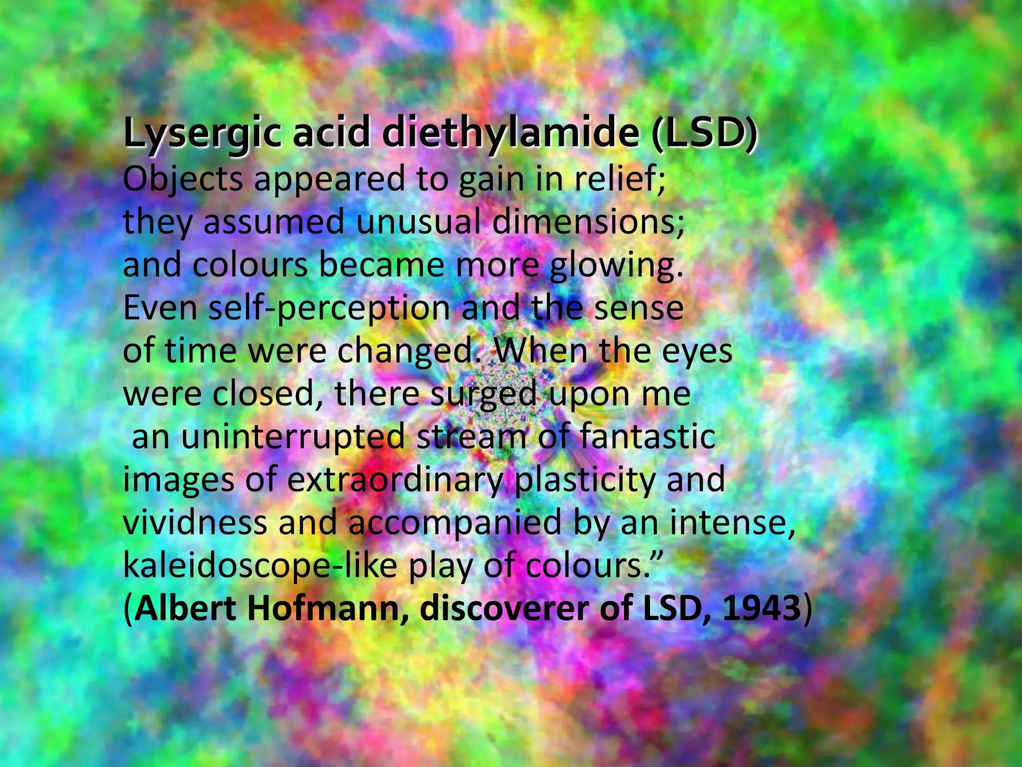 At least 15 types and subtypes
Multiple transduction mechanisms
5HT-1A: role in anxiety/depression, affects mood and
behavior
5HT-1D: role in migraine
5HT-2: role in CNS various behaviors, and in
cardiovascular system
5-HT3: role in nausea and vomiting esp. due to
Chemotherapy.
5-HT4: GI tract: increase motility