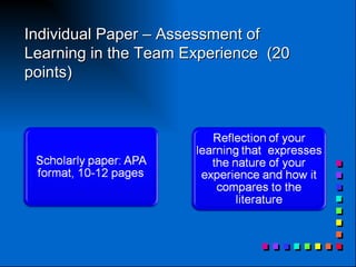 Individual Paper – Assessment of Learning in the Team Experience  (20 points) 