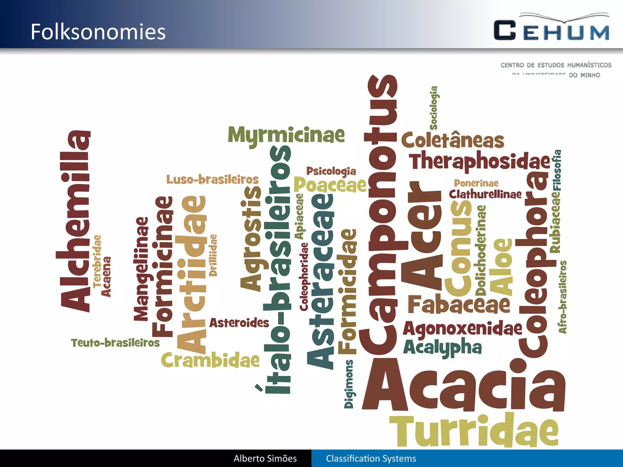 . Folksonomies




                 Alberto Simões   Classiﬁca on Systems
 