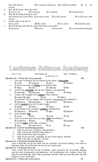 class-tests-first-year-english-pdf