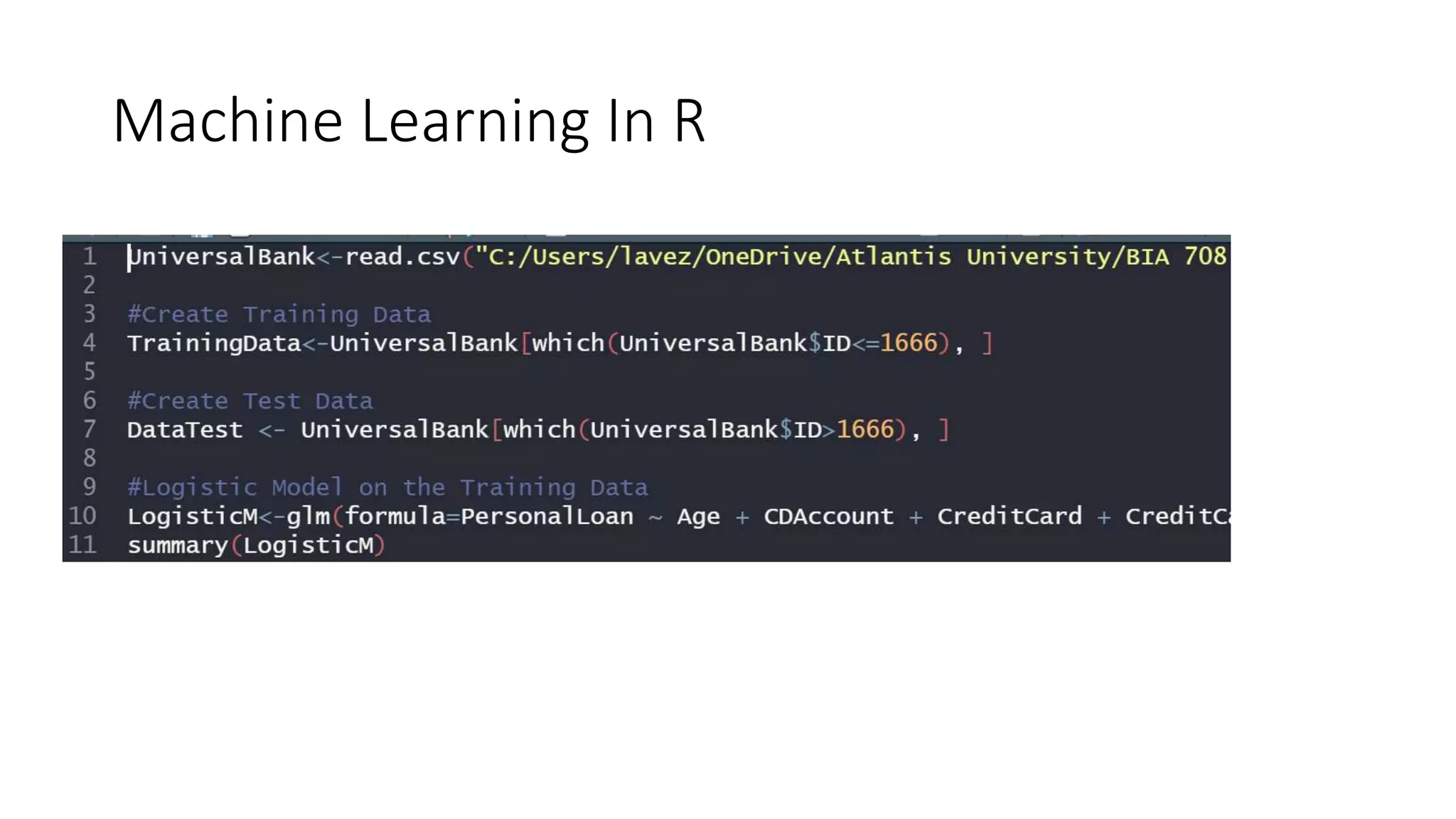 Machine Learning In R
 