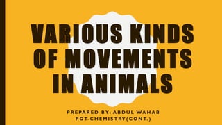 VARIOUS KINDS
OF MOVEMENTS
IN ANIMALS
P R E PA R E D B Y : A B D U L WA H A B
P G T- C H E M I S T RY ( C O N T. )
 