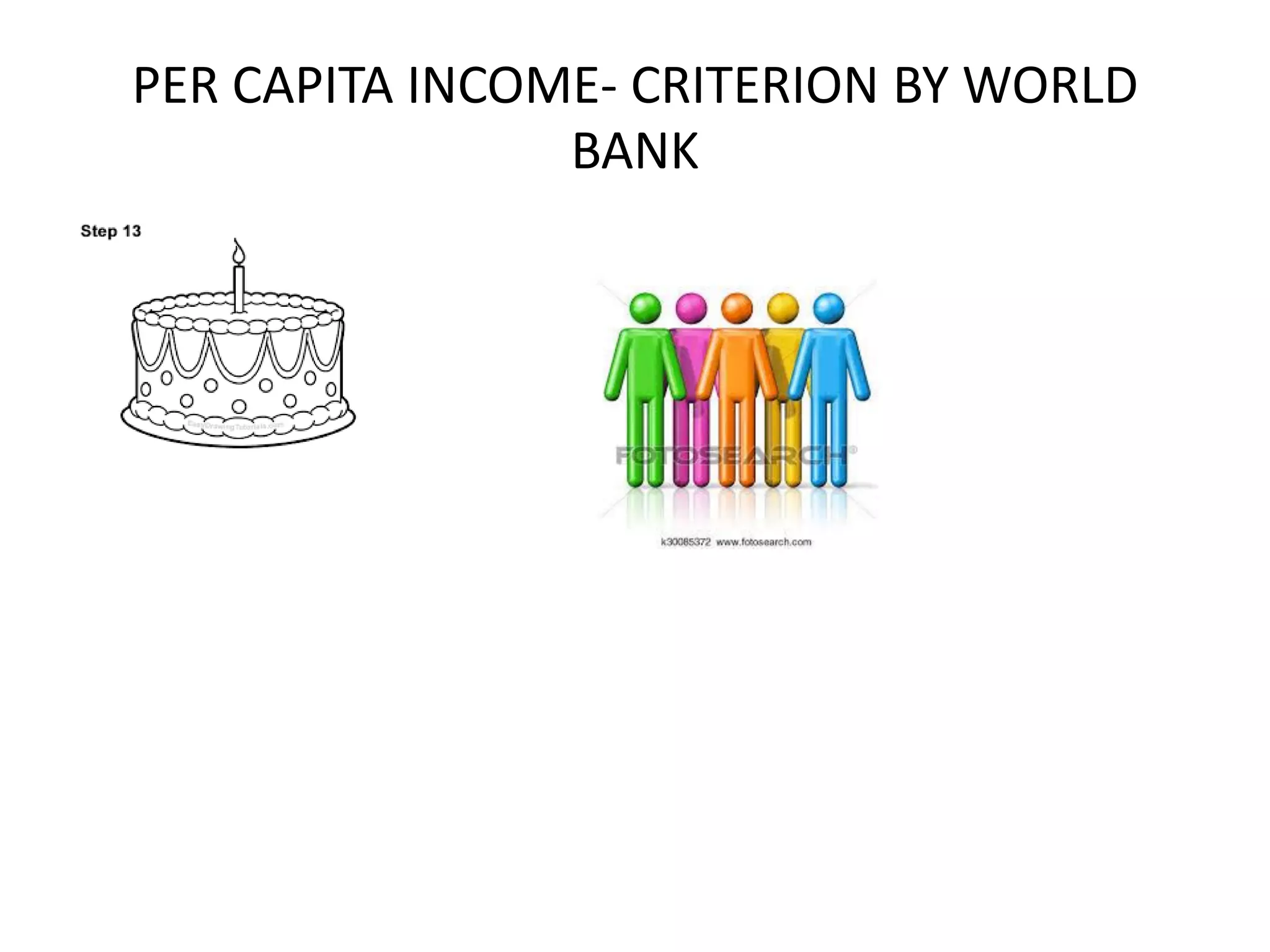 PER CAPITA INCOME- CRITERION BY WORLD
BANK
 