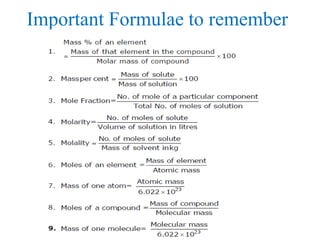 Important Formulae to remember
 