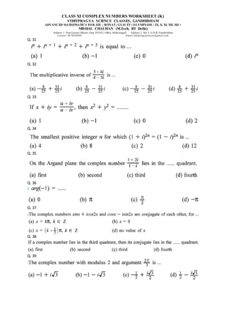 Class xi complex numbers worksheet (k) | DOCX