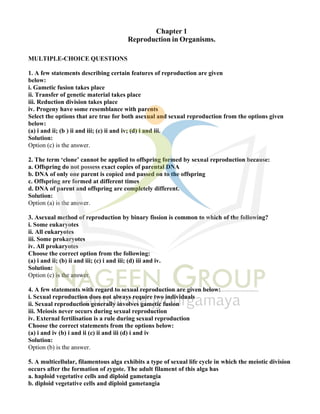 Class XII Biology Notes Chapter 1 Reproduction in Organisms | PDF