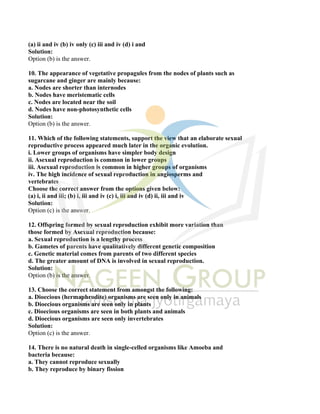 Class XII Biology Notes Chapter 1 Reproduction in Organisms | PDF