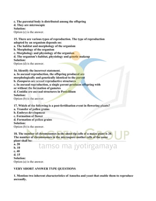 Class XII Biology Notes Chapter 1 Reproduction in Organisms | PDF