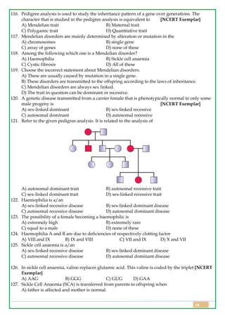 Inheritance Pattern Questions Class 12 Biology Topic Wise Line by Line Questions Chapter 4 Principles ...