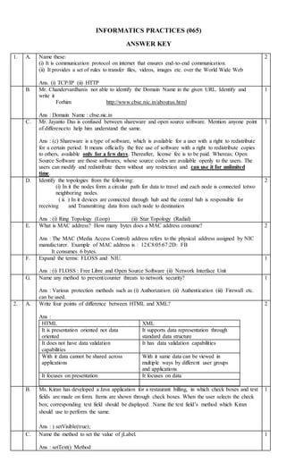 Sample Question Paper IP Class xii | PDF