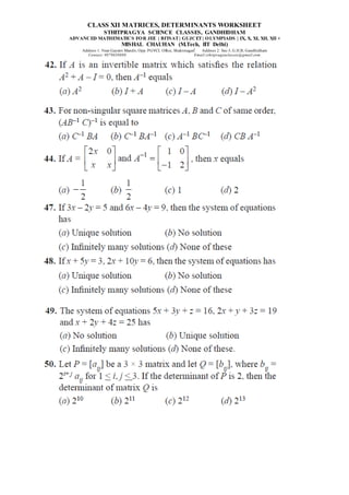 Class Xii Matrices Determinants Worksheet 2 Docx Class Xii Matrices Determinants Worksheet 2 Docx
