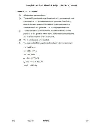 KVS ClassXII PHYSICS 147
Sample Paper No.2 Class XII Subject : PHYSICS(Theory)
 