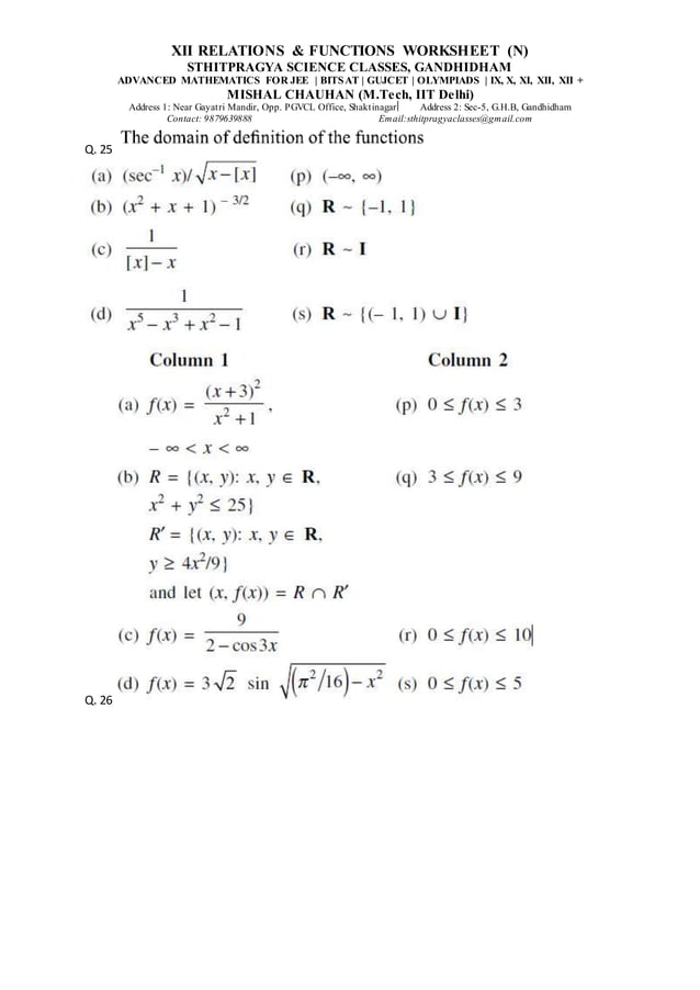 Class xii Relations and Functions (n) worksheet | PDF