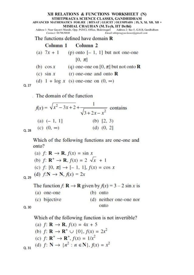 Class xii Relations and Functions (n) worksheet | PDF