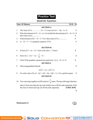 CLASS X MATHS SUPPORT MATERIAL 2023-24 BY DIRECTORATE OF EDUCATION ...