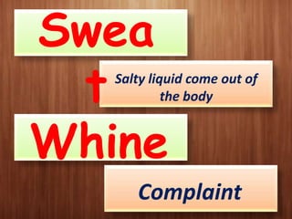 Swea
t
Whine

Salty liquid come out of
the body

Complaint

 