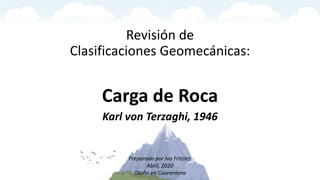 Revisión de
Clasificaciones Geomecánicas:
Preparado por Ivo Fritzler,
Abril, 2020
Otoño en Cuarentena
Carga de Roca
Karl von Terzaghi, 1946
 