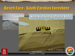 Beach Face - South Carolina Foreshore
Note High Energy Planar Beds

Photo: G. Voulgaris
“Clastic Hierarchies”
Christopher G. St. C. Kendall

 