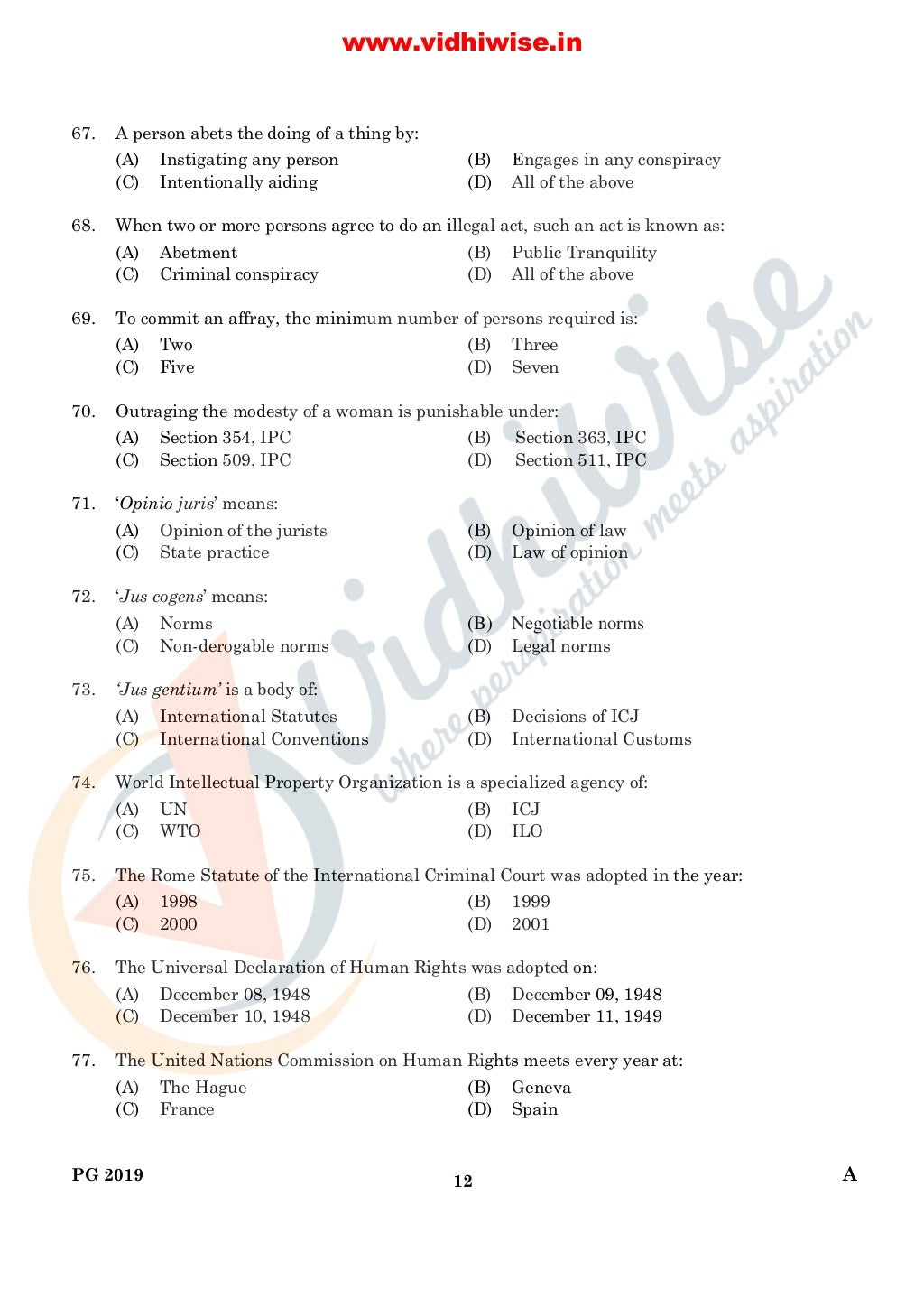 CLAT 2019 PG Question Paper