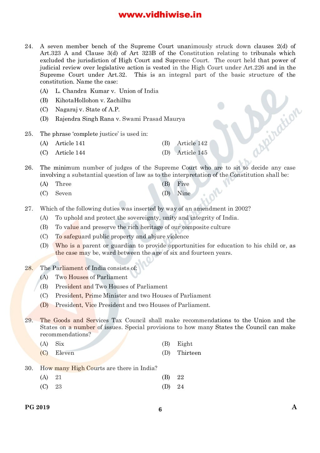 CLAT 2019 PG Question Paper