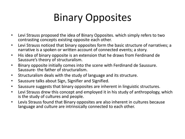 Claude levi strauss binary opposites | PPT