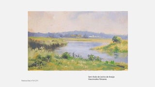 CLAUDE MONET
• Como habitual, houve uma nova reação ao movimento anterior.
• Este chama-se impressionismo.
• Paris, França, era a cidade da cultura da época, o surgimento dos,
teatros, da ópera, e principalmente dos cafés usados como tertúlia e
lugar de discussão, levou à reação ao intelectualismo sociopolítico do
realismo e ao academismo.
• O impressionismo dedicou-se bastante ao “ar-livrismo” – pintura ao ar
livre, e à utilização da cor e a da luz principalmente.
Sem título de Levino de Araújo
Vasconcelos Fânzeres
 