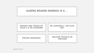 EUGÈNE BOUDIN ENSINOU-O A …
MELHOR TÉCNICA DE
PINTURA
PINTAR PAISAGENS
PINTAR COM TINTAS DE
ÓLEO E O AR-LIVRISMO
AR-LIVRISMO E “EN PLEN-
AIR”
 