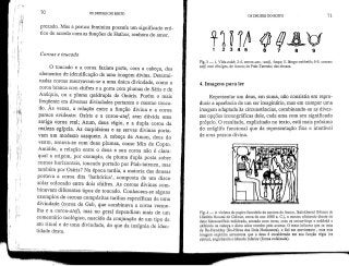 70 OS DEUSES DO EGITO
prezado. Mas a peruca feminina possuía um significado eró-
tico de acordo com as funções de Hathor, senhora do amor.
Coroas e toucado
O toucado e a coroa faziam parte, com a cabeça, dos
elementos de identificação de uma imagem divina. Determi-
nadas coroas reseryavam-se a uma única divindade, como a
coroa branca com chifres e a gorra com plumas de Sátis e de
Anúquis, ou a pluma quádrupla de Onúris. Porém o mais
frequente era diversas divindades portarem o mesmo touca-
do. Às vezes, a relação entre a função divina e a coroa
parece evidente: Osíris e a coroa-ate/, sem dúvida uma
antiga coroa real; Atum, deus régio, e a dupla coroa da
realeza egípcia. As carpideiras e as servas divinas porta-
vam um modesto casquete. A cabeça de Amon, deus do
vento, ornava-se com duas plumas, como Min de Copto.
Amiúde, a relação entre o deus e sua coroa não é clara:
qual a origem, por exemplo, da pluma dupla posta sobre
cornos horizontais, toucado portado por Ptah-tatenen, mas
também por Osíris? Na época tardia, a maioria das deusas
portava a coroa dita 'namorica', composta de um disco
solar colocado entre dois chifres. As coroas divinas com-
binavam diferentes tipos de toucado. Conhecem-se alguns
exemplos de coroas compósitas tardias específicas de uma
divindade (coroa de Geb, que combinava a coroa verme-
lha e a coroa-ízte/), mas no geral dependiam mais de um
comentário teológico, nascido da conjunção de um tipo de
ato ritual e de uma divindade, do que da insígnia de iden-
tidade desta.
OS DEUSES DO EGITO 71
Fig. 3 —: 1. Vida-ímWi; 2-4. cetros-iíoí, -uadj, -heqa; 5. alego-nekheklr, 6-9. coroas:
rife/; com rêmiges, de Amon; de Ptah-Tatenen; das deusas.
4. Imagens para ler
Representar um deus, em suma, não consistia em repro-
duzir a aparência de um ser imaginário, mas em compor uma
imagem adaptada às circunstâncias, combinando-se as diver-
sas opções iconográficas dele, cada uma com seu significado
próprio. O resultado, explicitado no texto, está mais próximo
do anáglifo funcional que da representação fixa e imutável
de uma pessoa divina.
l;ig. 4 — A vinheta do papiro funerário da cantora de Amon, Ikaiukhered (Museu de
História Natural de Colmar, cerca do ano 1000 a. C.), a mostra oficiando diante do
deus hieracocéfalo enfaixado, sentado num trono, com os cetros-/ieça e nekhekh e
exibindo na cabeça o disco solar envolto pelo uraeus. O texto informa que se trata
de Ra-Harakhty (Ra-Hórus dos Dois Horizontes), o Sol em movimento , mas esta
imagem explícita acrescenta que o deus é considerado em sua função régia (os
cetros), englobando o Mundo Inferior (forma enfaixada).
 