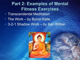 Second Study- Mental Fitness Olympians. Positive emotions, compassion and kindness “off the charts”. Brain highly “aware”, calm and peaceful. Mental Fitness Studies: Reversing Heart DiseaseDr. Dean Ornish Study that gave heart disease patients diet, stress management, and other lifestyle changes.Group with the lifestyle changes 91% reduction in chest pains.Overall improvement in health.“Stress is not just what you do, is how you react to what you do.” - Cornish