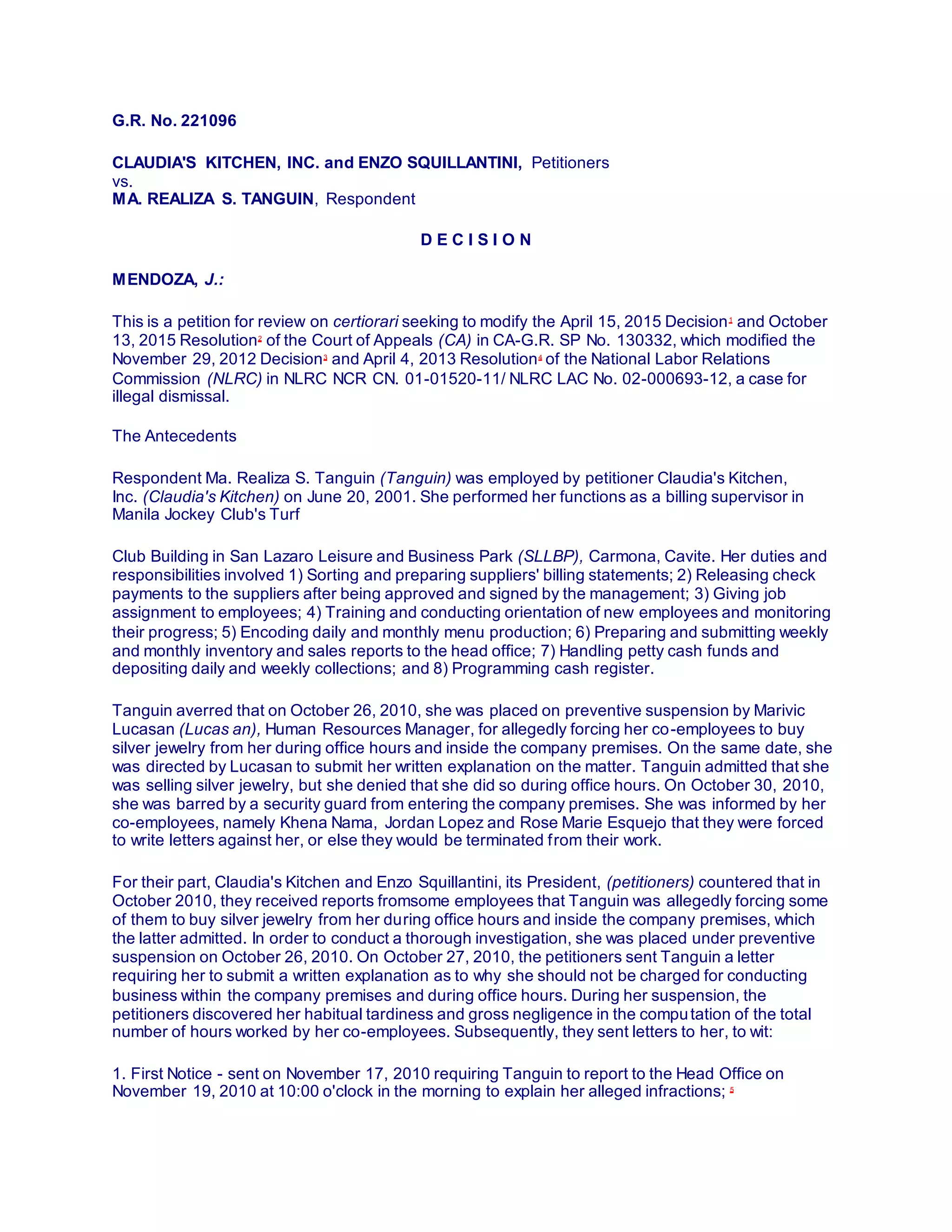 Claudias kitchen vs tanguin | DOCX