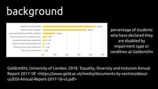 Goldsmiths, University of London, 2018. ‘Equality, Diversity and Inclusion Annual
Report 2017-18’ <https://www.gold.ac.uk/...