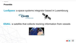 !3 Introduction
LuxSpace: a space systems integrator based in Luxembourg
Preamble
ESAIL: a satellite that collects tracking information from vessels
 