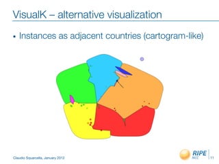 VisualK – alternative visualization
•    Instances as adjacent countries (cartogram-like)




Claudio Squarcella, January 2012
                        11
 