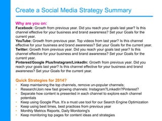 Create a Social Media Strategy Summary
Mozambique
Why are you on:
Facebook: Growth from previous year. Did you reach your ...