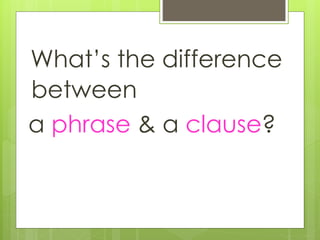 What’s the difference 
between 
a phrase & a clause? 
 